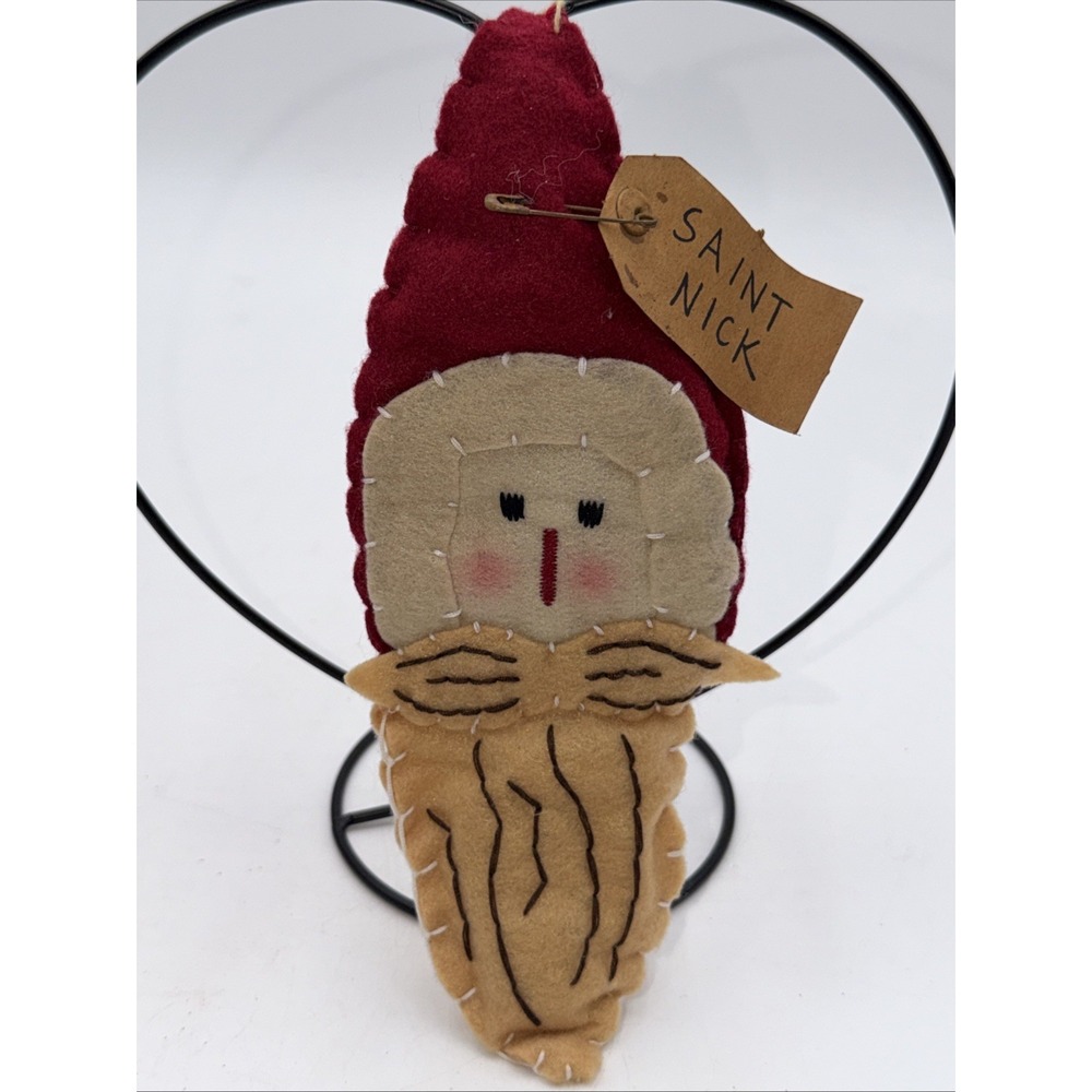 Primitive Christmas Handcrafted Felt Santa Claus Head Ornament